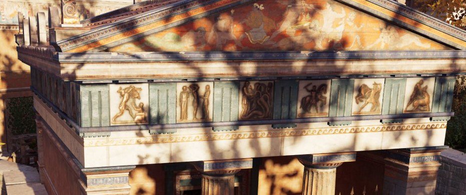Close up of the metopes from Zeus at Olympia, showing the labors of Herakles. 